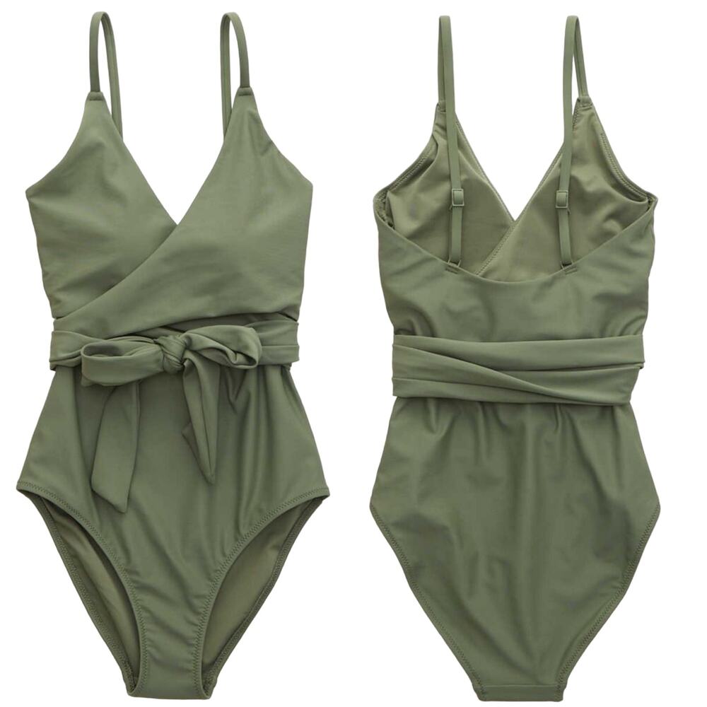 Aerie Wrap One Piece Swimsuit S Long Olive Green New